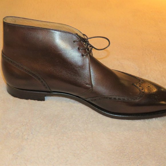 Peal & Co Leather Dark Brown Burnished Calf Wingtip Boots 13D NWB $748